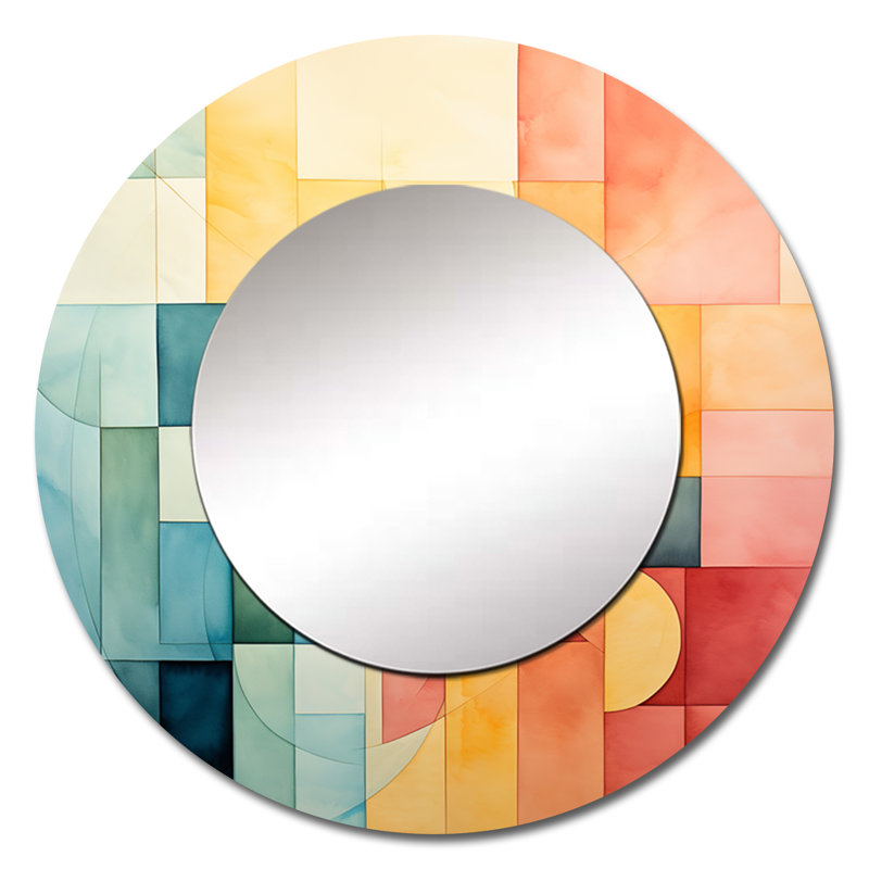Cubism Experiment With Minimalist II - Cubism Decorative Mirror, Modern Large Round Wall Mirror, Printed Metal Art, 29" x 29"
