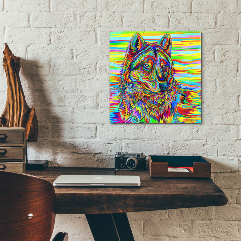 "Loup psychédélique" par Rebecca Wang Art, H 12 po x l 12 po