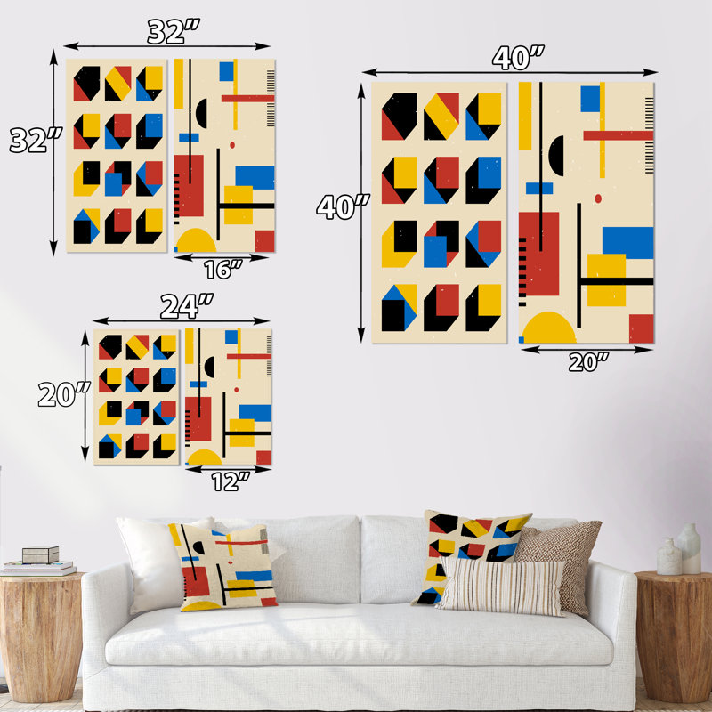Minimal Abstract Shapes in Retro Colors VII - ensemble de 2 impressions, Toile tendue, H 20 po x l 24 po x P 1 po