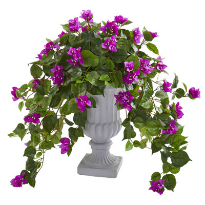 Bougainvillea Flowering Silk Plant with Decorative Urn, UV Resistant (Indoor/Outdoor)