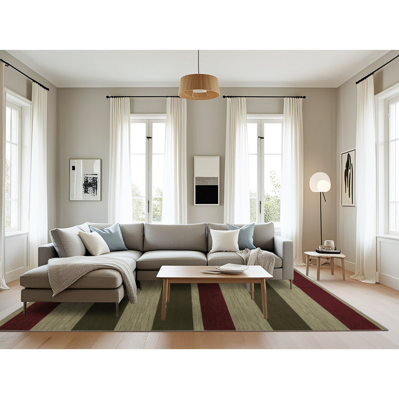 Tapis brun à rayures horizontales lavable à la machine, Rectangle 6 pi x 9 pi