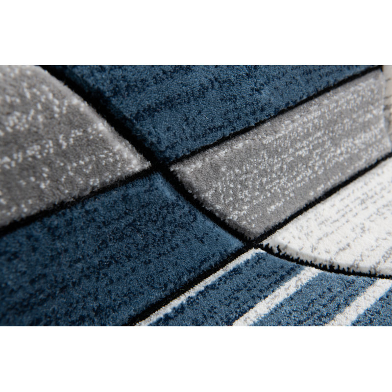 Tapis géométrique bleu Yorgos L''baiet Caroline, Rectangle 8 pi x 10 pi