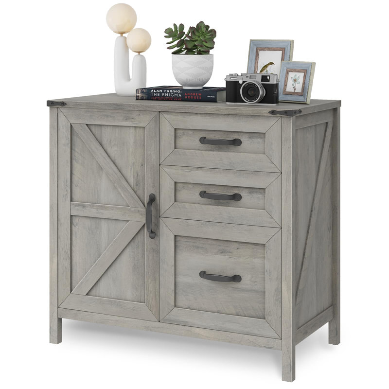 Lateral File Cabinet With 3 Drawers, Gray