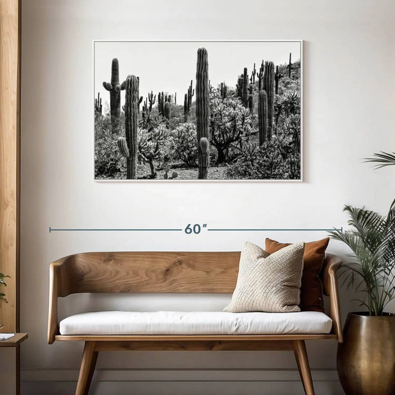 Arizona noir - Cactus étonnant I, 43 po x 29 po, Cadre flottant blanc