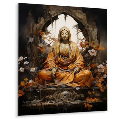 Reproduction d'art sur métal bouddhas orange et beige