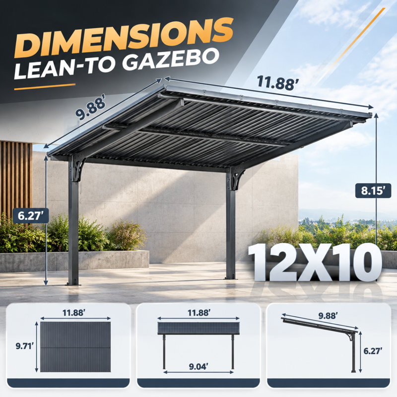 Pergola d'extérieur à toit rigide pour terrasse, 97.8" H x 142.56" W x 118.56" D