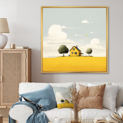 " Yellow House On The Prairie Minimal Watercolor "