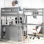Lit mezzanine double avec bureau, tablettes et structure en bois de pin gris pour une chambre à coucher confortable-1231859959-1231859952