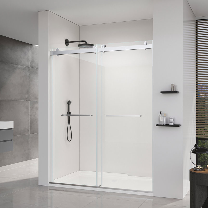 68-72*76 INCH Frameless Double Sliding Soft-Close Shower Doors, Bathroom Sliding Shower Door Glass Door,Shower Door ,(10mm) Thick SGCC Tempered Glass Door For Bathroom + Stainless Steel-Brushed Nickel