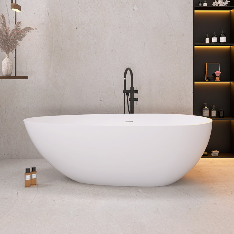 67'' Matte White Solid Surface Freestanding Soaking Bathtub