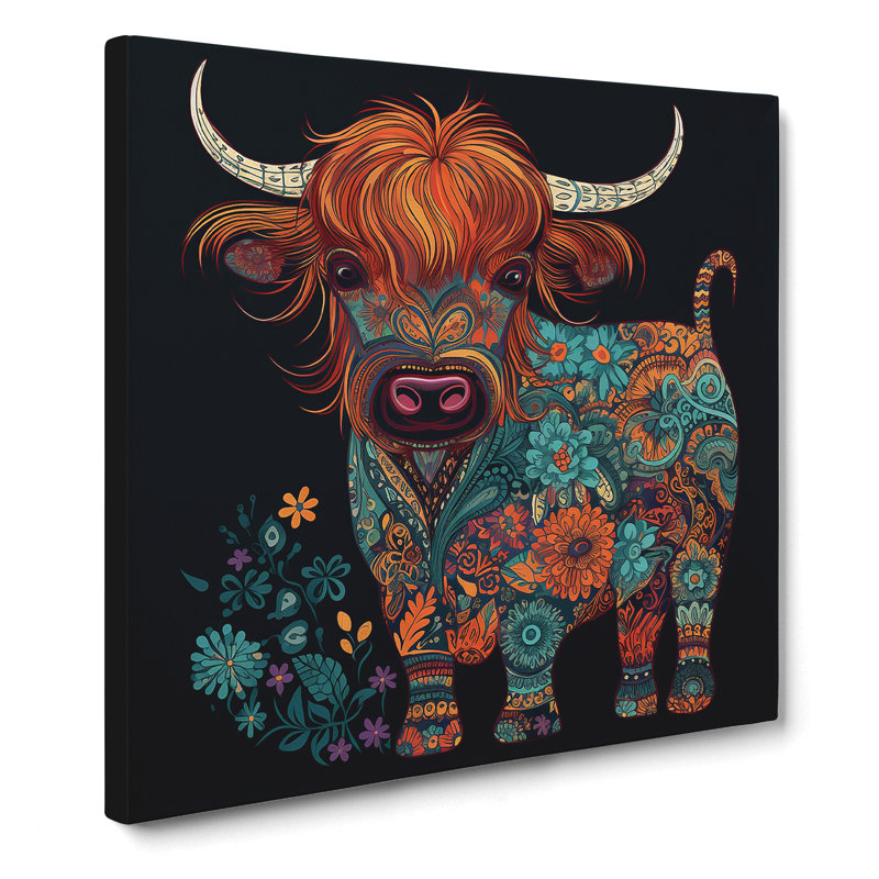 Highland Cow Paisley Art No.1 - Wrapped Canvas