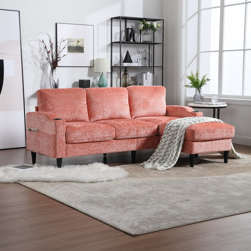 Adylynn Upholstered L-Shaped Sectional, Pink Chenille