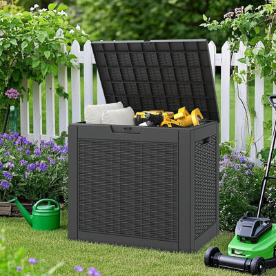 Boîte de rangement extérieure 31 gallons - Boîte de rangement imperméable noire avec couvercle verrouillable pour outils de jardin, coussins de patio et livraison de colis