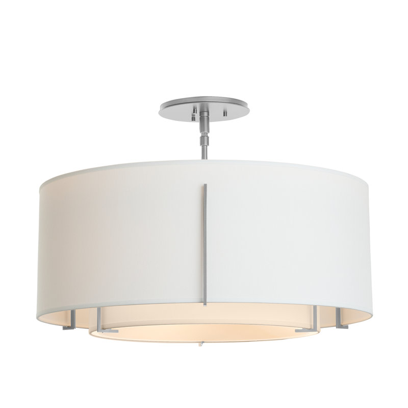 Exos 3 - Light Semi Flush Mount, Vintage Platinum, Natural Anna, 15.3" H x 22.9" W x 22.9" D