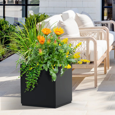 Boîte à fleurs en métal - Jardinière d'extérieur rectangulaire résistante à la rouille pour le jardin, conception moderne et durable, assemblage rapide avec trous de drainage, idéale pour faire pousser des légumes et des fleurs, organisation et rempotage faciles des plantes