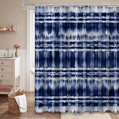 Abstract Folk Motif Seamless Indigo Navy Shower Curtain with 12 Hooks