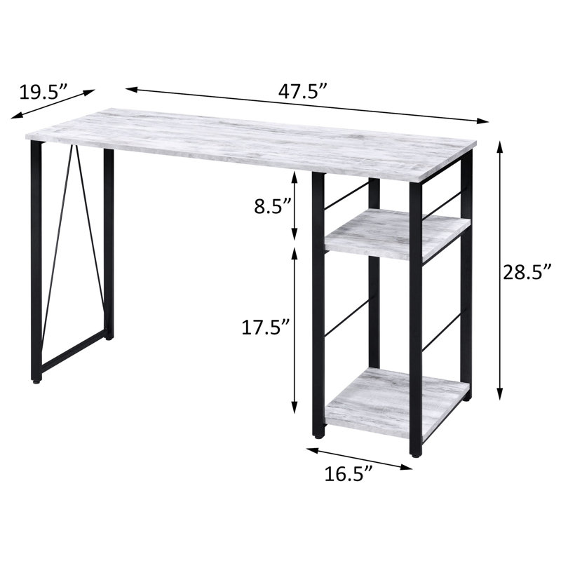 Bureau noir et gris avec deux tablettes à base stable en métal blanc antique, Gris