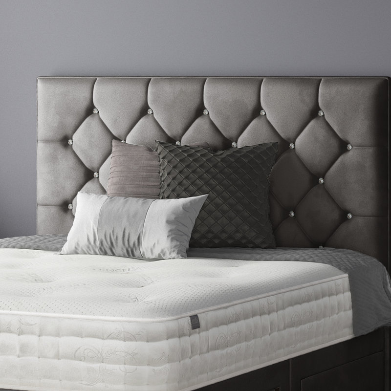 Farallones Upholstered Velvet Headboard, Super King (6'), Light Grey