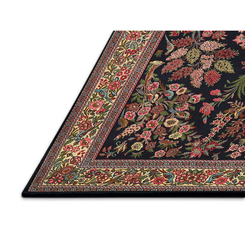 Tapis traditionnel noir / bleu Khinvasara, Rectangle 2 pi x 4 pi