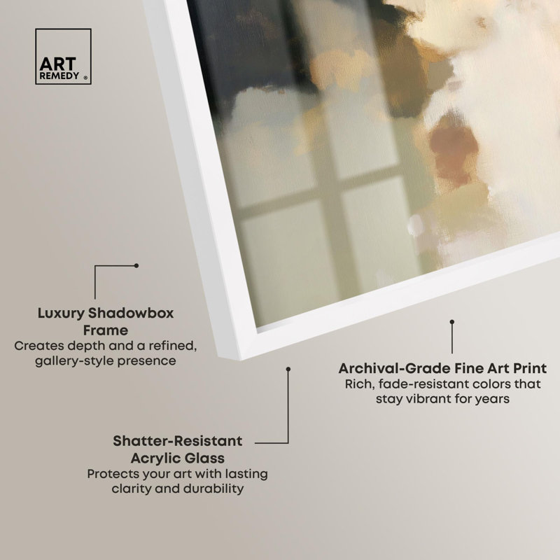 «Mist and Memory II Boho Art Shadowbox» par Art Remedy, H 25 po x l 21 po, Blanc