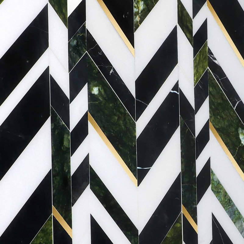 Amari Polished Marble And Aluminum Mosaic, Verde Jade