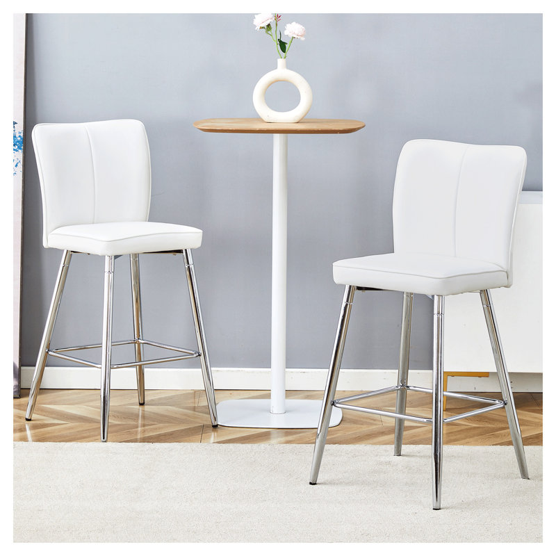 Ensemble de 2 tabourets de bar modernes en similicuir blanc avec pieds chromés - Chaises contemporaines à hauteur de comptoir pour la cuisine et la maison