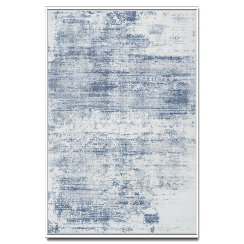 4'X6' Washable Area Rug, Modern Abstract Blue White Indoor Rug, Soft Anti-Skid Thin Non-Shedding Carpet For Living Room Bedroom Dining Room Farmhouse Nursery Office
