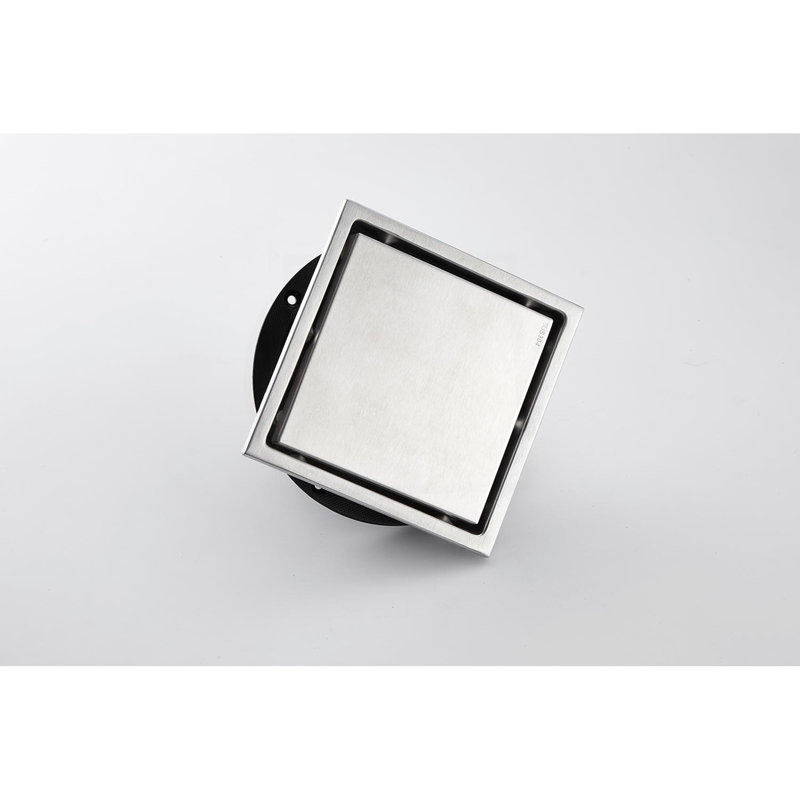 6 Inch Square Shower Floor Drain, Brushed Nickel