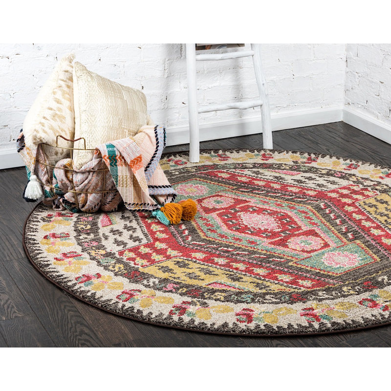 Tapis oriental beige / rouge Beverley, Rond 6 pi