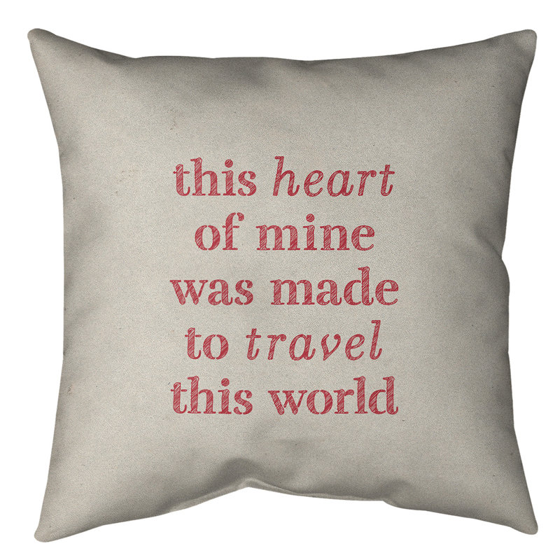 Coussin décoratif intérieur / extérieur Travel Love, H 18 po x l 18 po, Blanc / rouge