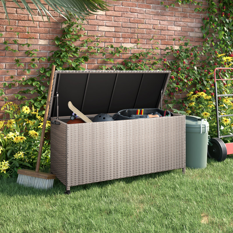Baxa Outdoor 108 Gallon Large Wicker Storage Box With Lid, Brown