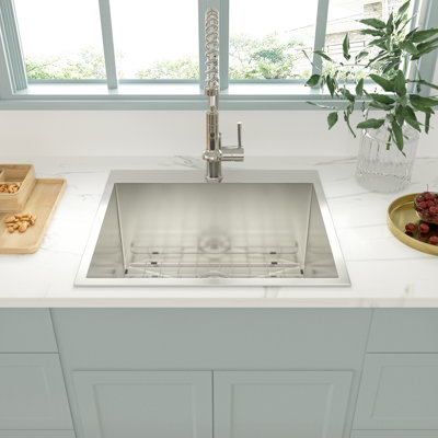 GhomeG 22'' W Single Bowl Stainless Steel Drop-In Kitchen Sink with 1 Faucet Hole