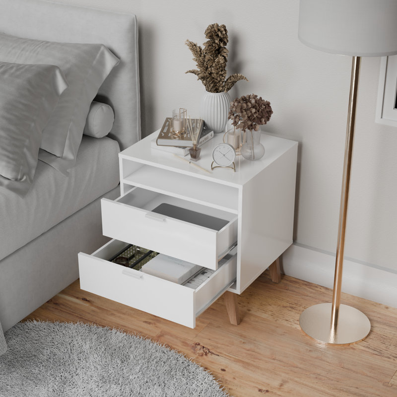 Ensemble de chambre à coucher 2 pièces Jomana - Commode 6 tiroirs et table de chevet 2 tiroirs, Blanc