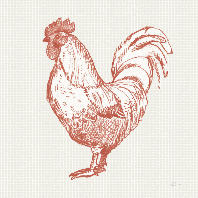 Cottage Rooster II Red by Sue Schlabach - Wrapped Canvas Painting, 122cm H x 122cm W x 3.8cm D