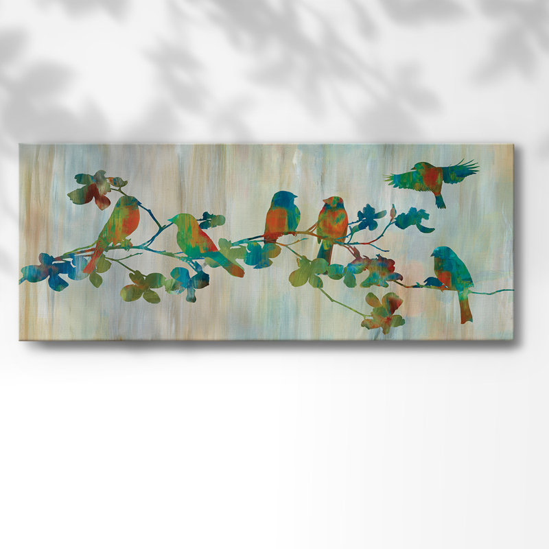 Oiseaux sur une branche sur toile, H 20 po x l 50 po x P 1,5 po