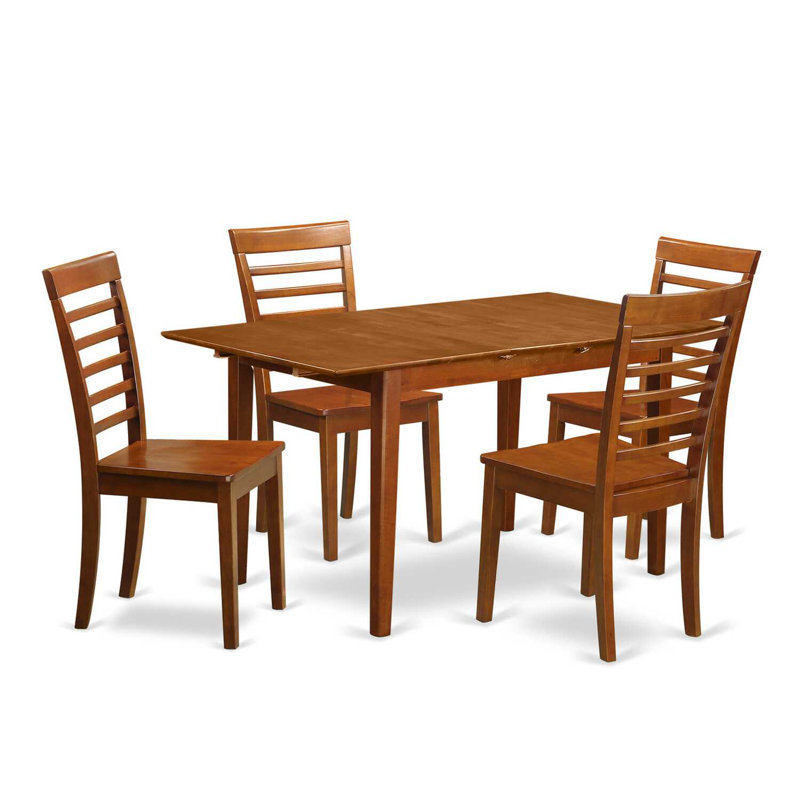 Ensemble de salle à manger en bois d'hévéa Agesilao, Brun selle, 5 (1 table + 4 chaises)