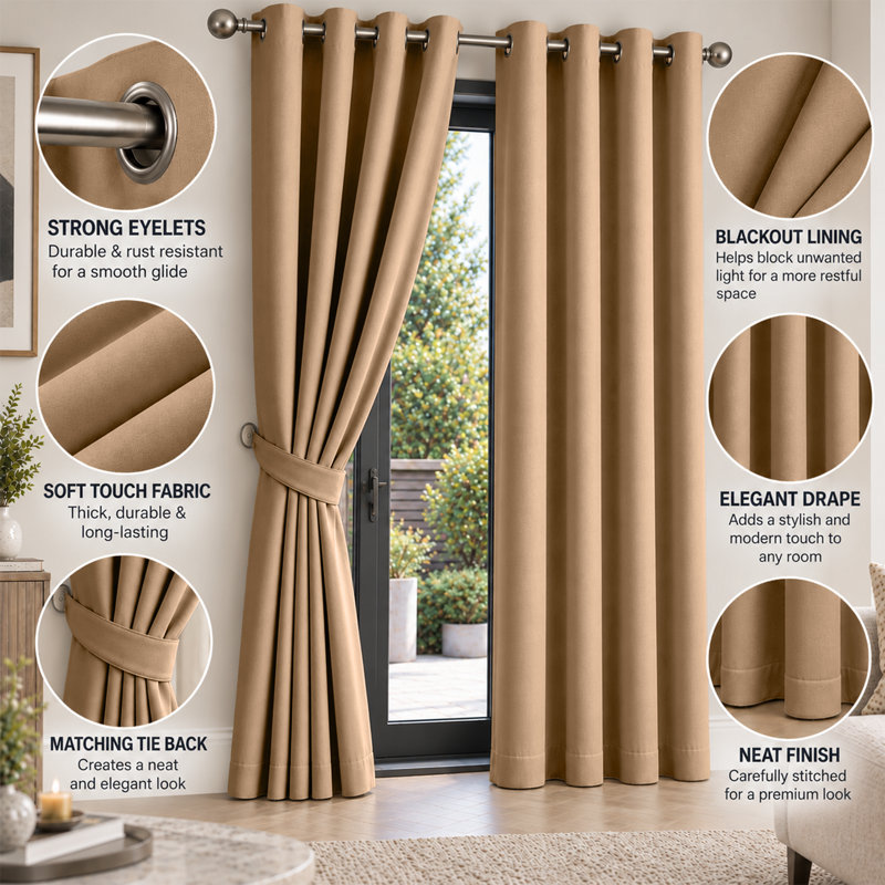 Imperial Homeware London Blackout Curtains, Beige, 229 × 274 cm