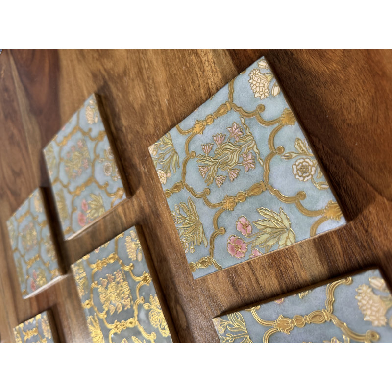 Square 6 Piece Coaster Set With Holder