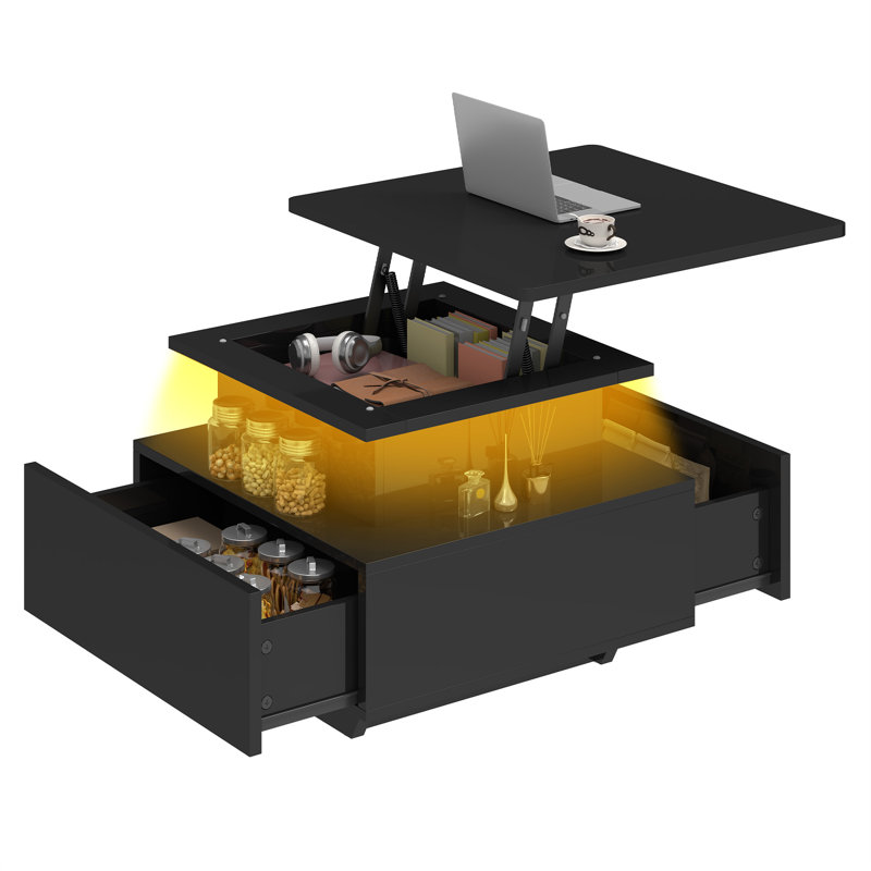 Lift Top Block Coffee Table with Storage, Black