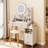 Round Mirror Bedside Cabinet Vanity Table + Cushioned Stool