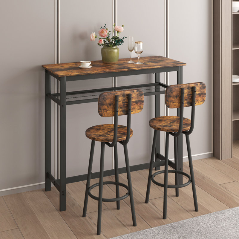 Ensemble de table de bar avec 2 tabourets, dossier et cloison, idéal pour socialiser et se détendre
