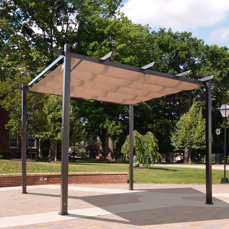 Brown Aluminum Pergola with Retractable Canopy, 7.3' x 9.8'