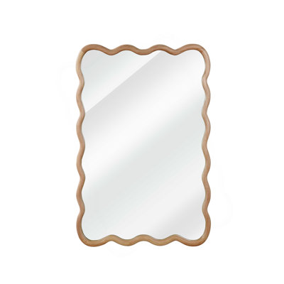 Natural Wood 20x30 Inch Wavy Rectangle Solid Wood Frame Mirror