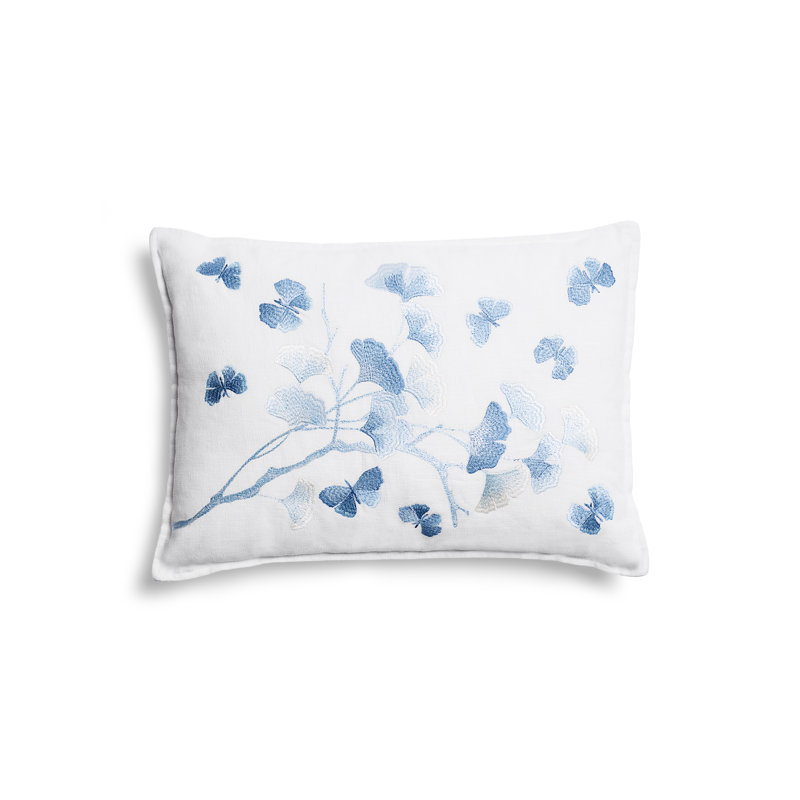 Butterfly Gingko Ombre Embroidered Dec Pillow, Blue;White