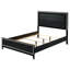 Grand lit à DEL en bois d'hévéa noir patiné, capacité de 660 lb, élégant avec garniture intégrée et détails argentés