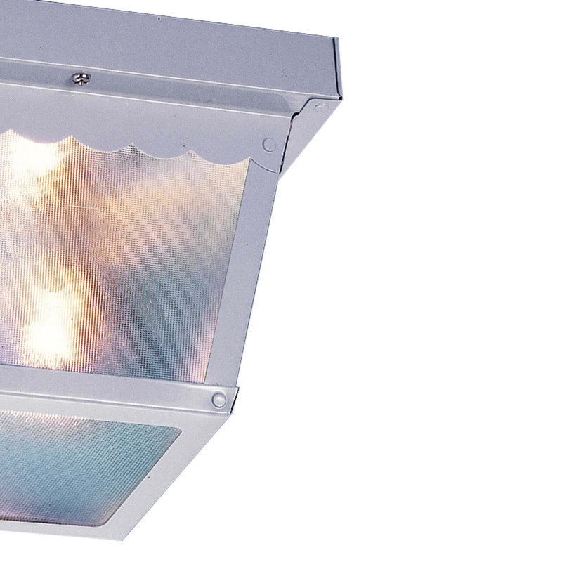1-Light 7.5"W Outdoor White Squared Ceiling Flush Mount with Clear Textured Glass, White