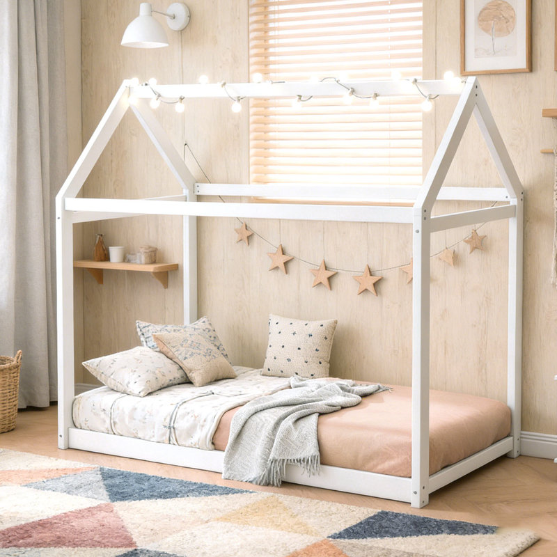 Lit simple en bois, Blanc