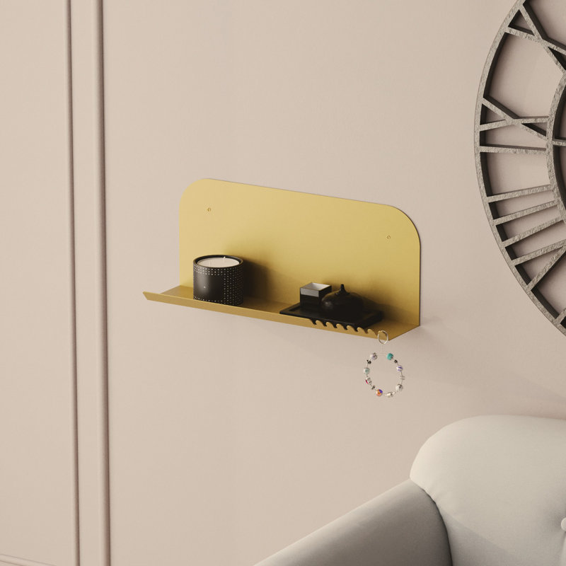 Locelso 100% METAL Floating Shelf, Gold, 23cm H x 55cm W x 12cm D