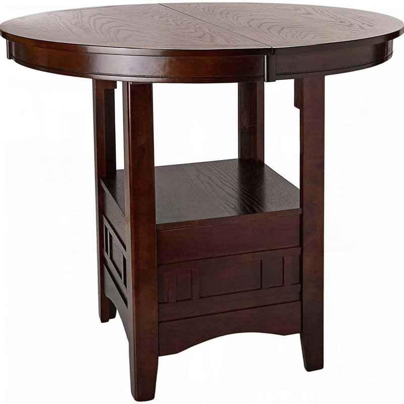 Round Counter Height Table with Leaf and Storage Shelf