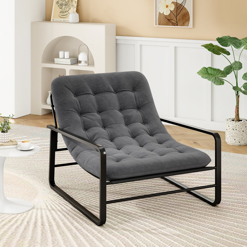Chaise d'appoint moderne avec structure en fer robuste, Gris, H 31,5 po x l 36,2 po x P 46,5 po